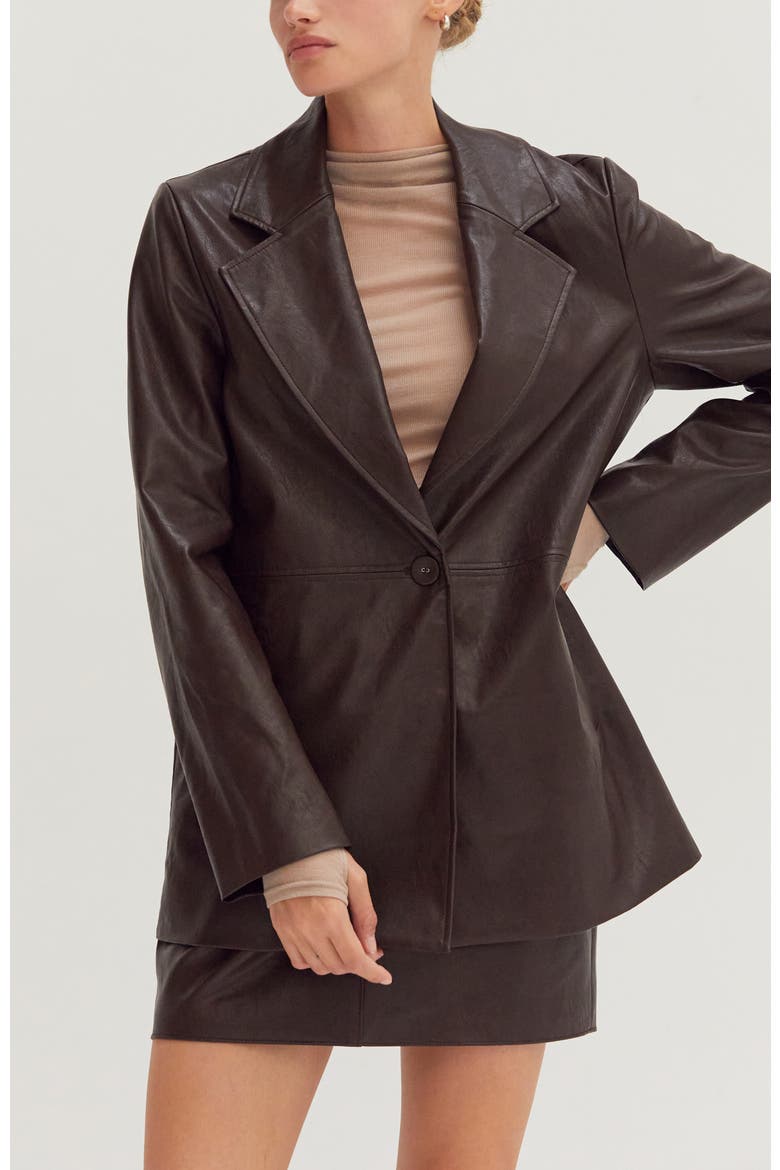 Faux Leather Oversized Blazer, Alternate, color, Espresso