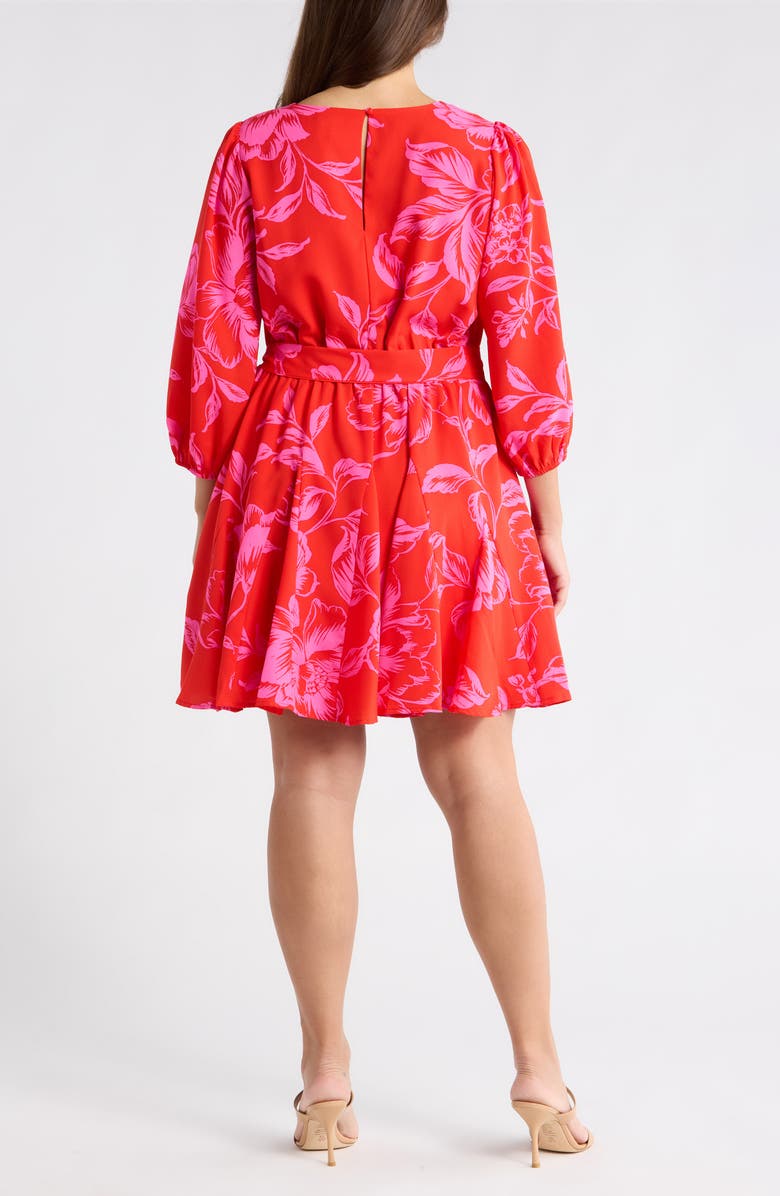 SUGARLIPS Darline Floral Collins Godet Minidress, Alternate, color, Red-Pink-Combo