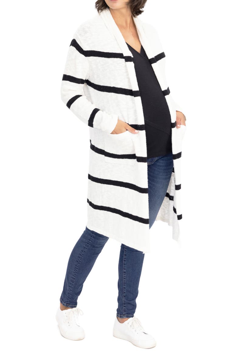 Stripe Maternity Cardigan, Alternate, color, BEIGE STRIPE