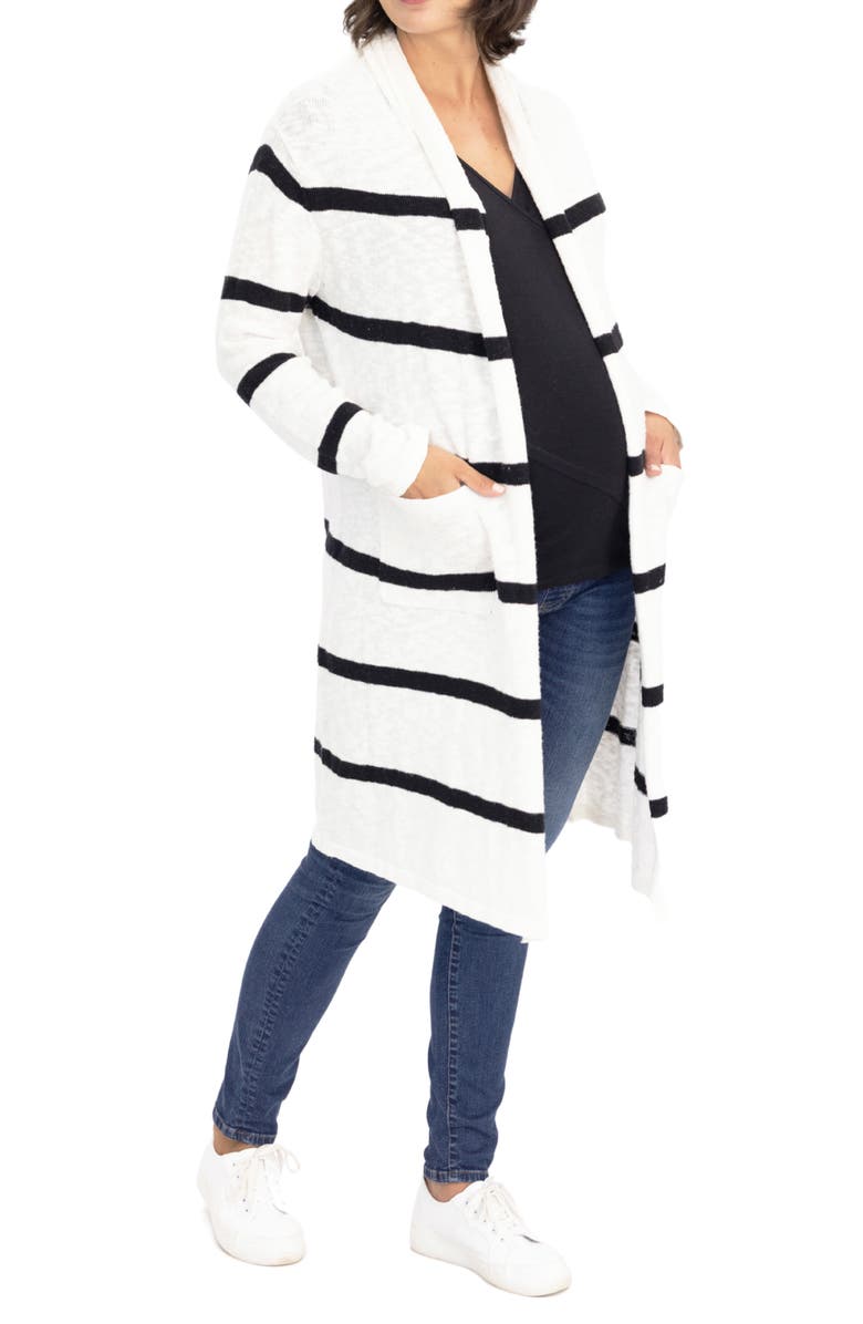 Angel Maternity Stripe Maternity Cardigan, Alternate, color, Beige Stripe