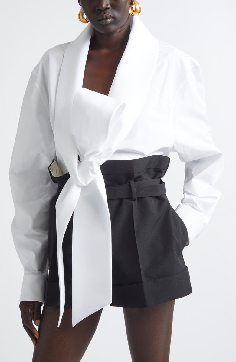 Saint Laurent Lavalliere Plunge Neck Top, Main, color, Blanc