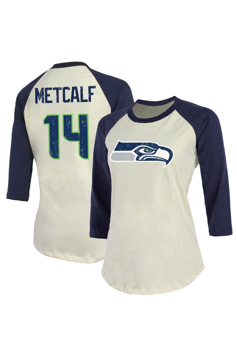 Women's Fanatics Branded DK Metcalf Cream/Navy Seattle Seahawks Player Raglan Name & Number 3/4-Sleeve T-Shirt, Main, color, Cream