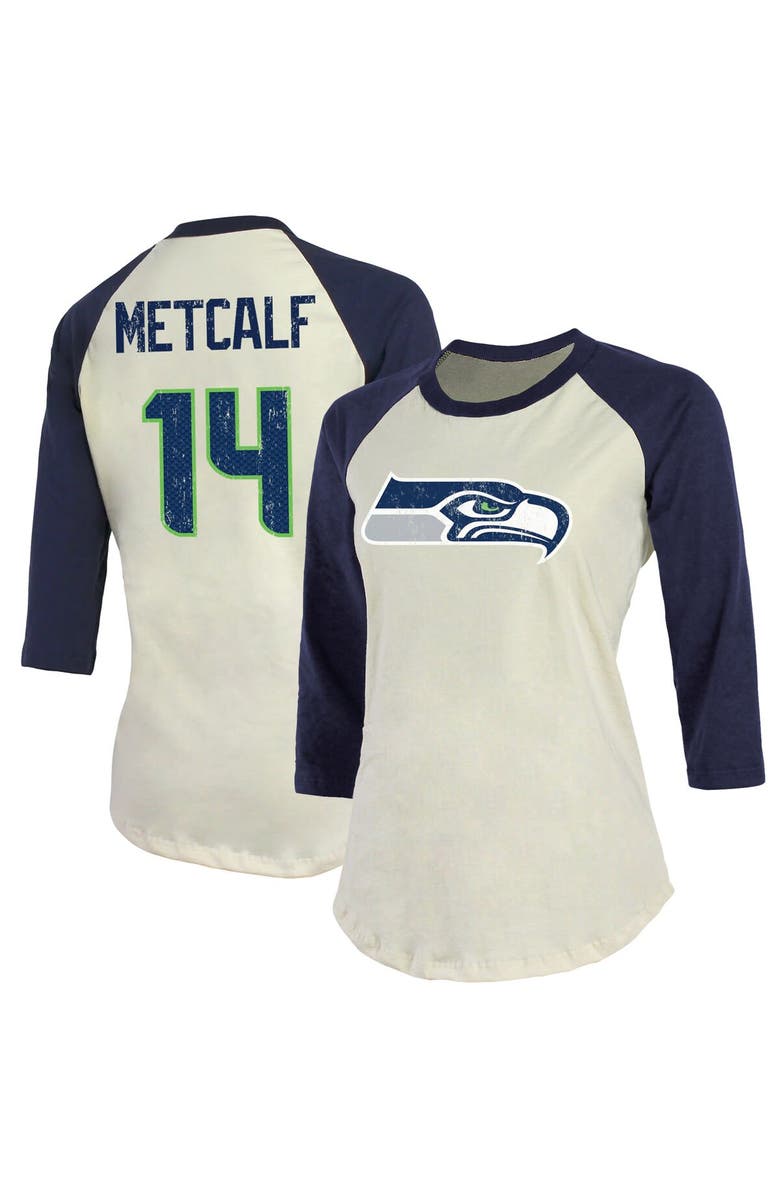 Majestic Threads Women's Fanatics Branded DK Metcalf Cream/Navy Seattle Seahawks Player Raglan Name & Number 3/4-Sleeve T-Shirt, Main, color, 