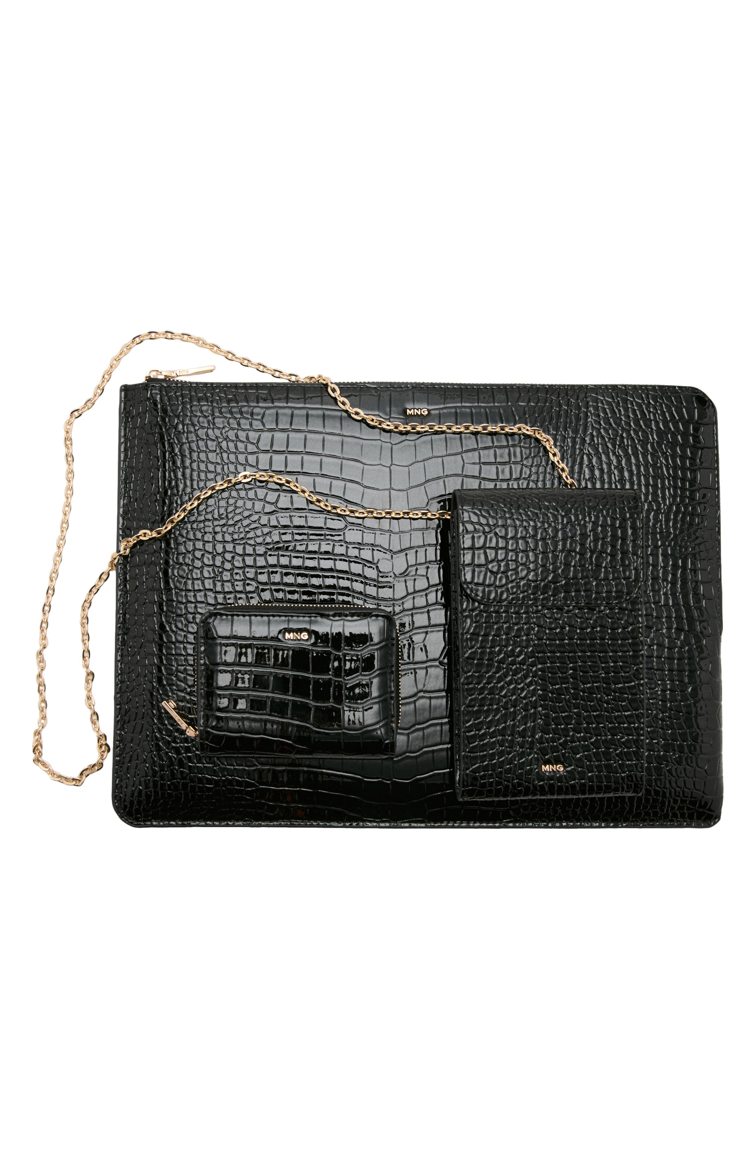Croc Embossed Faux Leather Phone Crossbody Bag, Alternate, color, BLACK