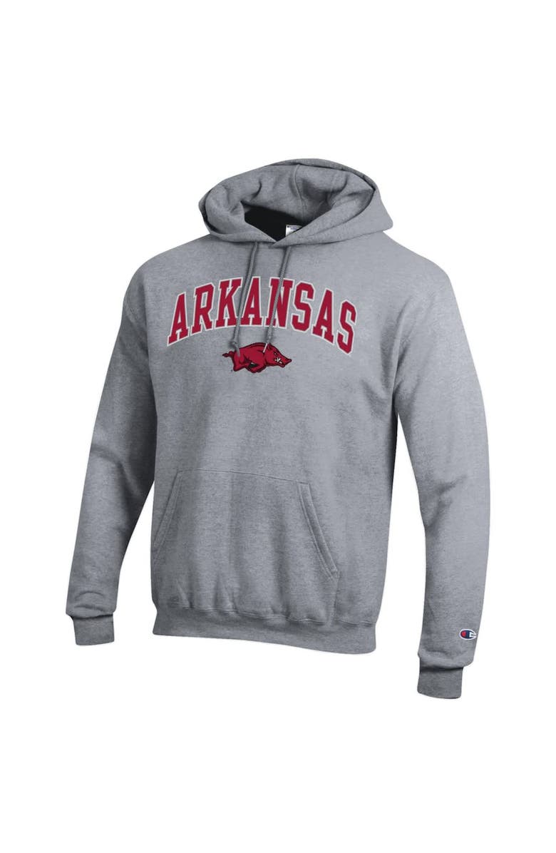 Champion Men's Champion  Heather Gray Arkansas Razorbacks Arched Logo Fleece Pullover Hoodie, Alternate, color, Heather Gray