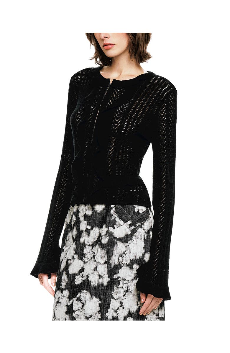 Anna Sui Victorian Pointelle Cardigan, Alternate, color, Black
