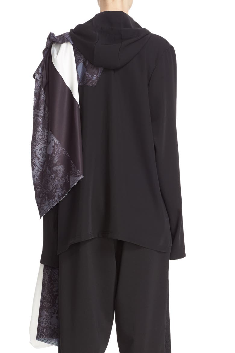Lace Print Hooded Blouse, Alternate, color, BLACK