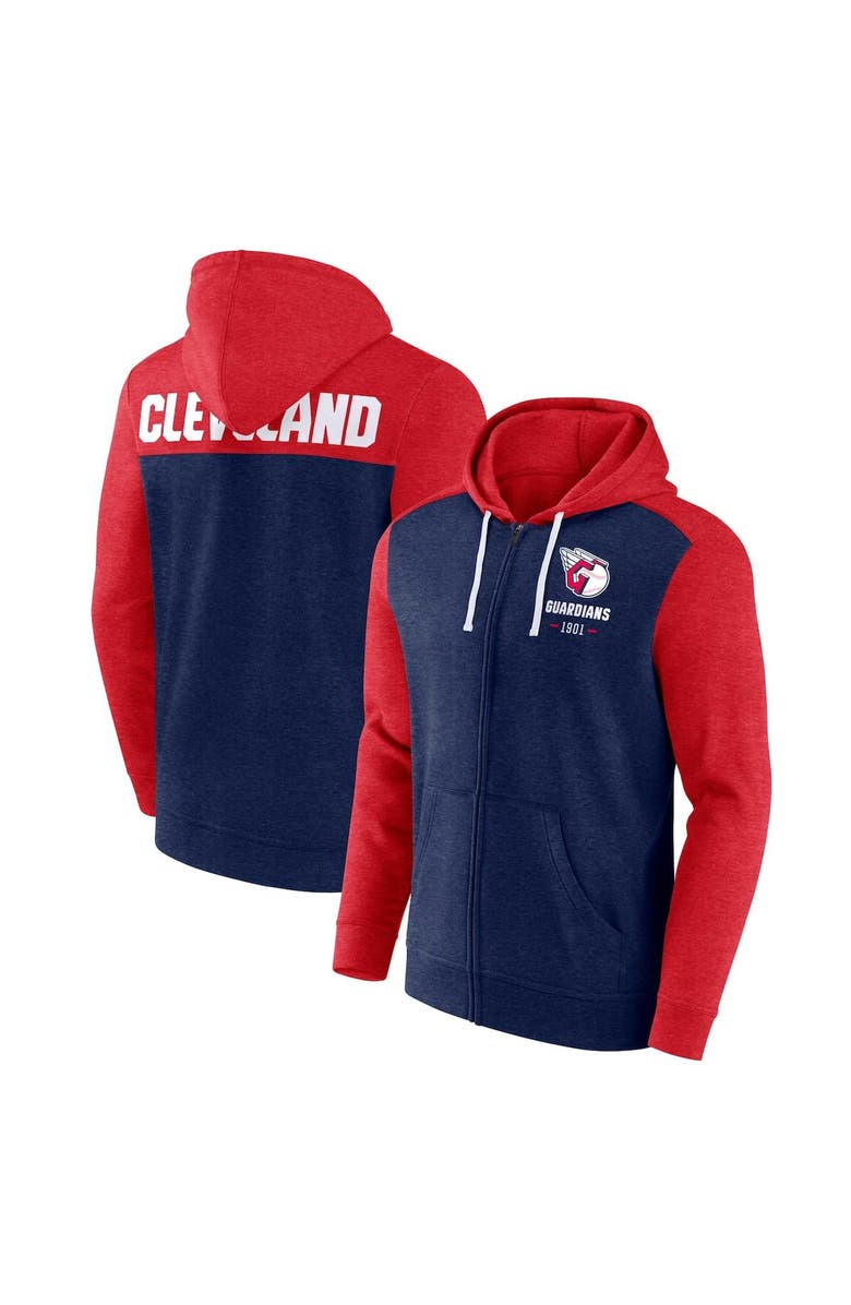 FANATICS Men's Fanatics Branded Heathered Navy/Heathered Red Cleveland Guardians Blown Away Full-Zip Hoodie, Alternate, color, 