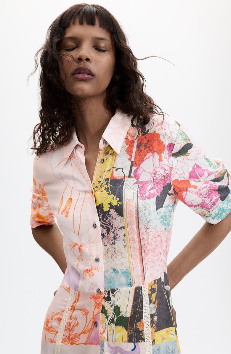 Desigual Floral Mixed Print Shirtdress, Alternate, color, 