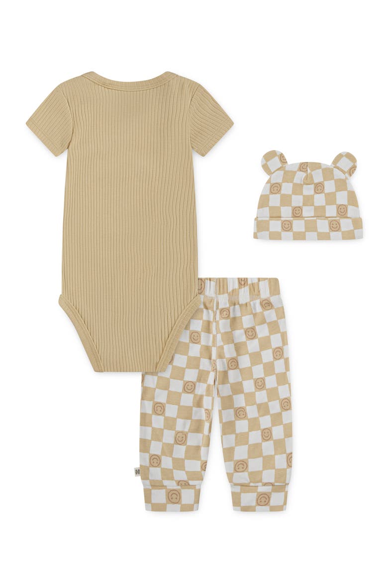 Organic Cotton Bodysuit, Joggers & Hat Set, Alternate, color, HUGGIES MARZIPAN