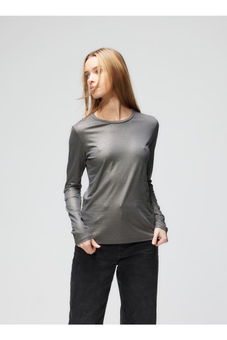 Lyocell Cotton Metallic Long Sleeve Crewneck, Main, color, CARBONE