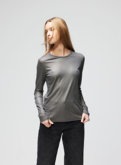 Lyocell Cotton Metallic Long Sleeve Crewneck