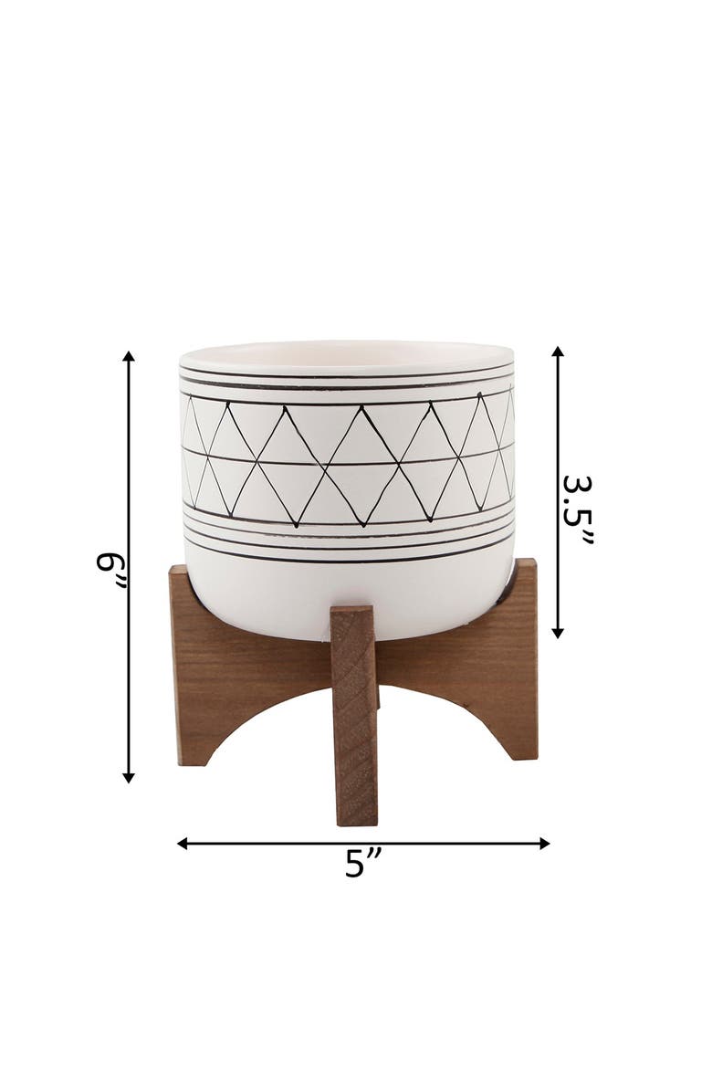 FLORA BUNDA White/Black Geo Platner on Wood Stand, Alternate, color, White/Black