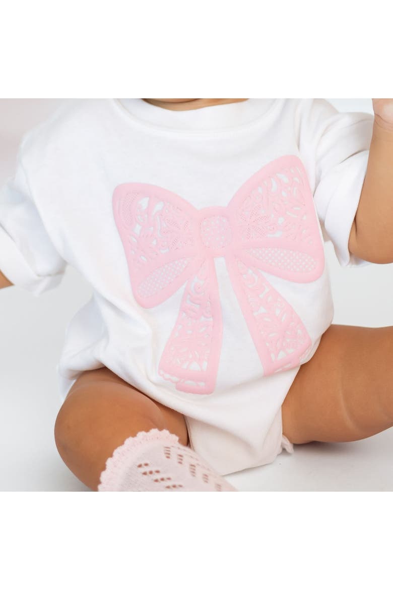 Lace Bow Puff Ink Short Sleeve Romper, Alternate, color, White