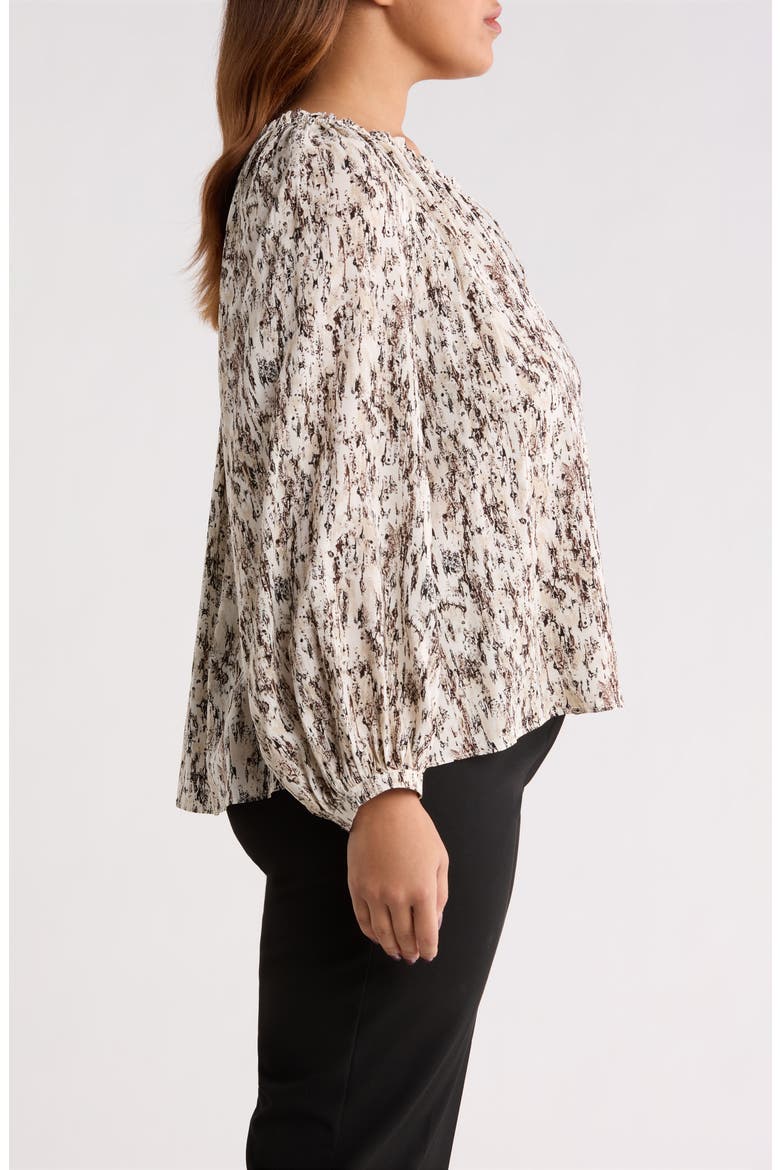 Gathered Tie Neck Top, Alternate, color, IVORY- BROWN TEXTURAL