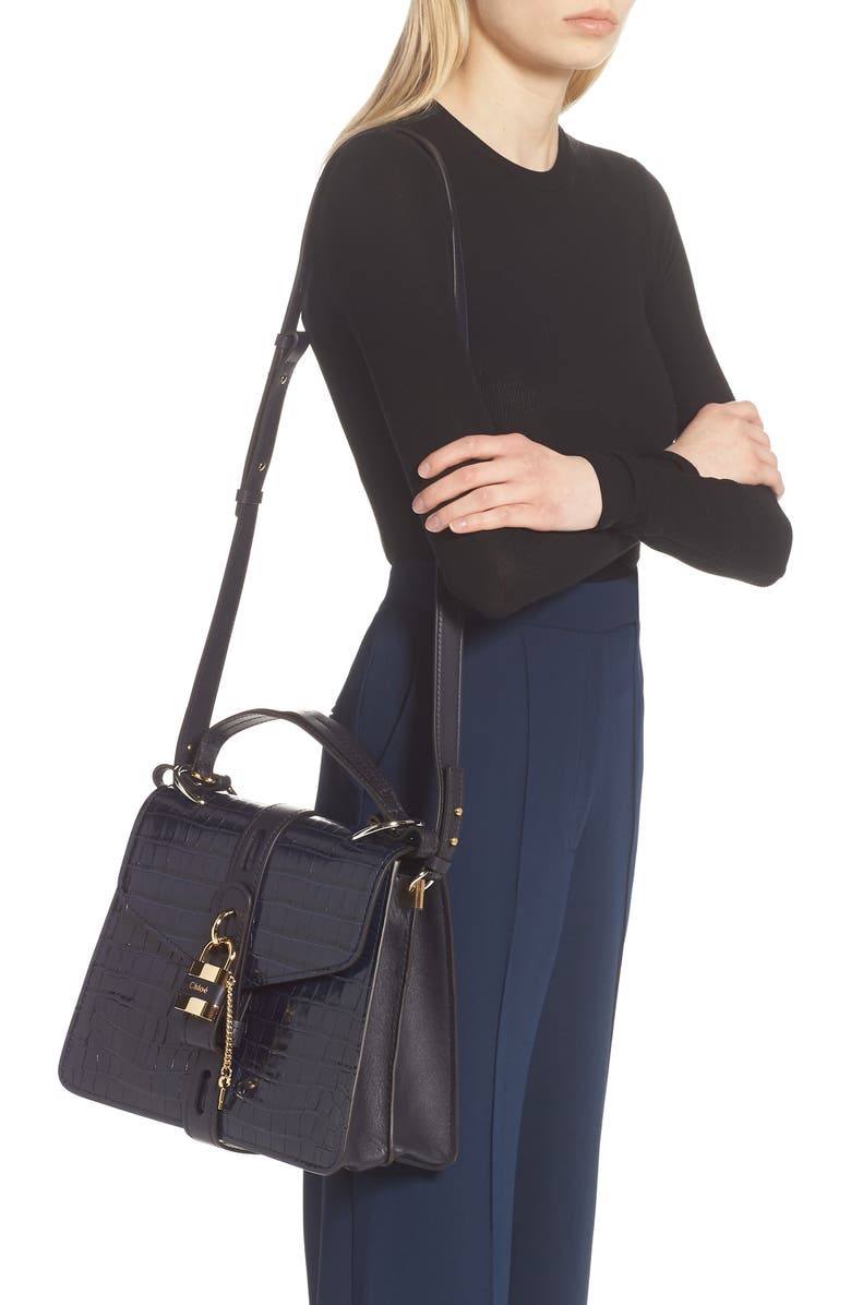 Chloé Medium Aby Croc Embossed Calfskin Shoulder Bag, Alternate, color,