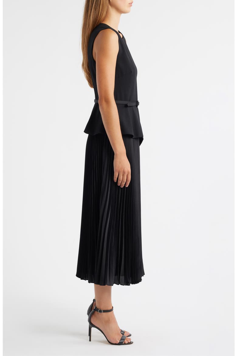 Sleeveless Belted Pleated Maxi Dress, Alternate, color, BLACK