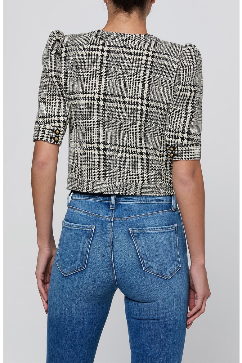 Allegra Glen Plaid Short Sleeve Cropped Jacket, Alternate, color, BLACK/ WHITE GLEN PLAID