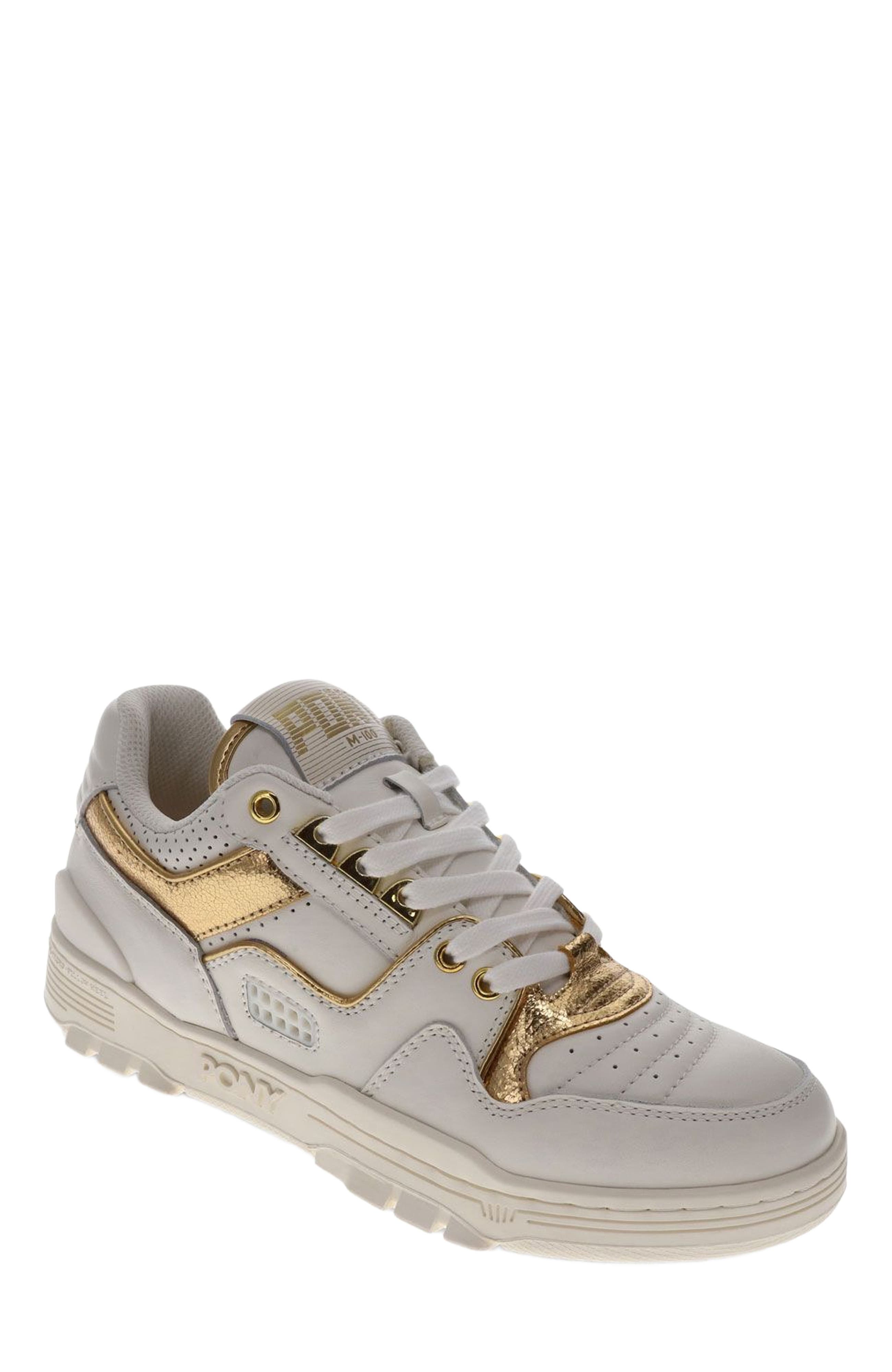 PONY M100 Low Metallic Sneakers, Main, color, Snow White/Gold