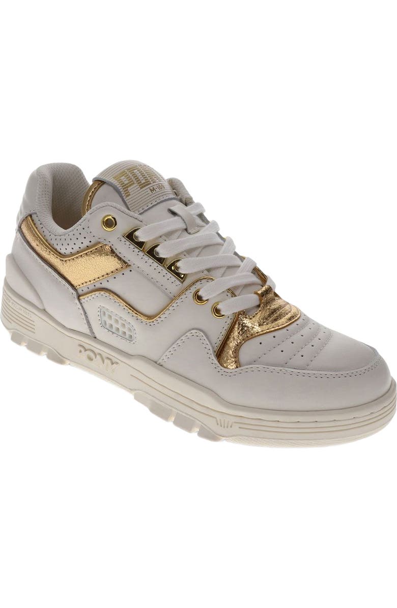 PONY M100 Low Metallic Sneakers, Main, color, Snow White/Gold
