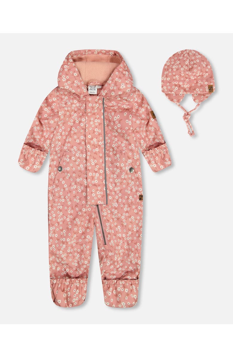 Deux par Deux Baby Girl's Baby Printed Mid-Season One-Piece Outerwear With Hat Small White Flowers On Pale Pink, Main, color, 