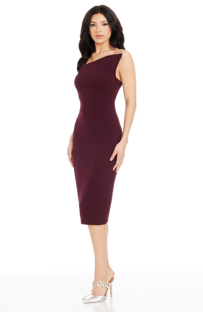 Dress the Population Milan Strapless Sheath Cocktail Dress, Alternate, color, Port