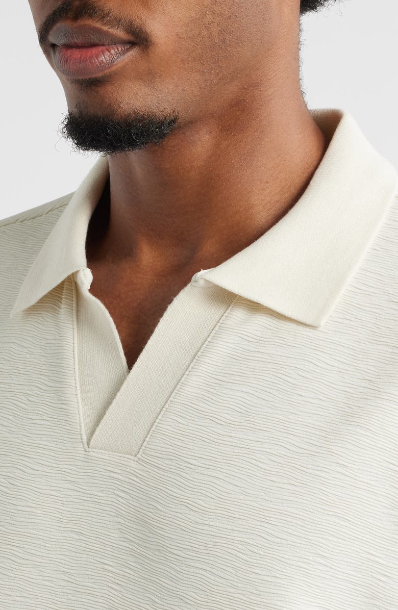 Open Edit Wave Texture Johnny Collar Polo, Alternate, color, Ivory Dove