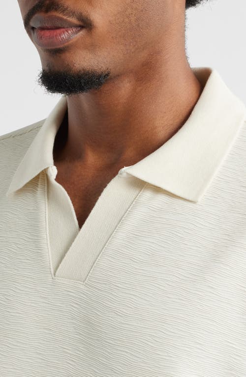 Open Edit Wave Texture Johnny Collar Polo In White
