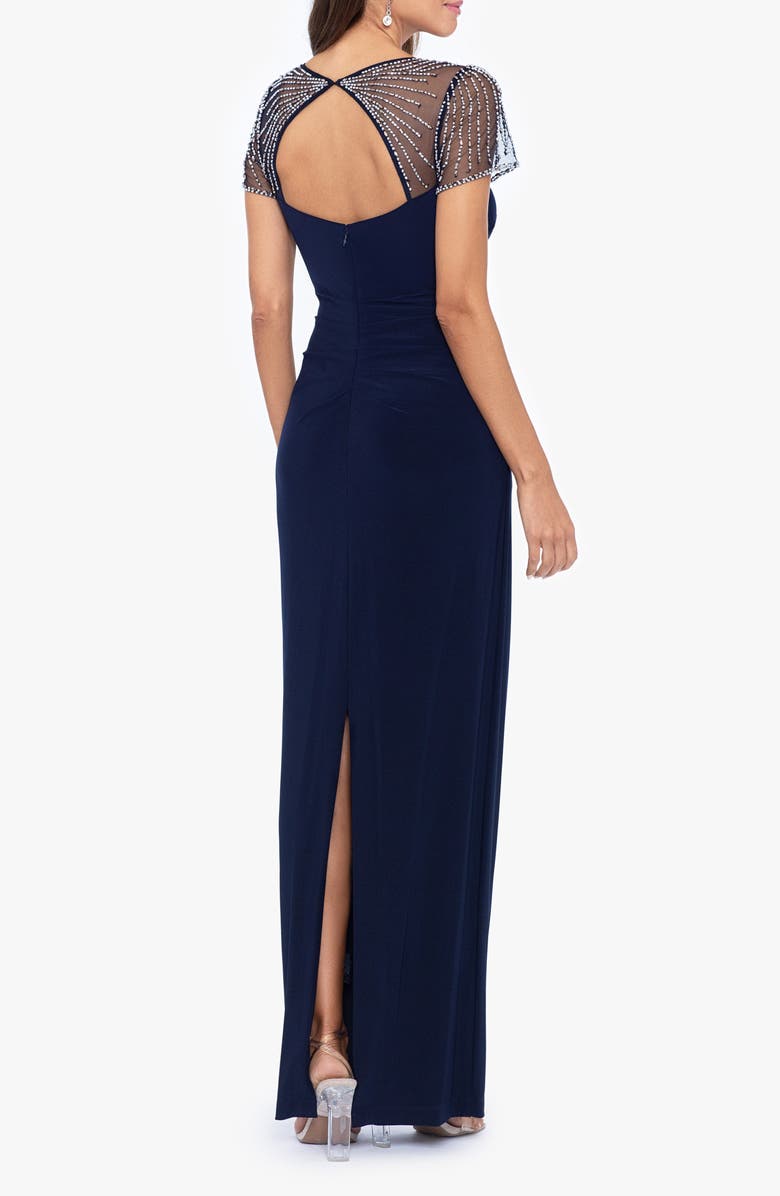 Betsy & Adam Faraj Rhinestone Sleeve Detail Column Gown, Alternate, color, 