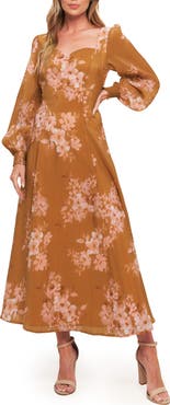FLYING TOMATO Long Sleeve Midi Dress