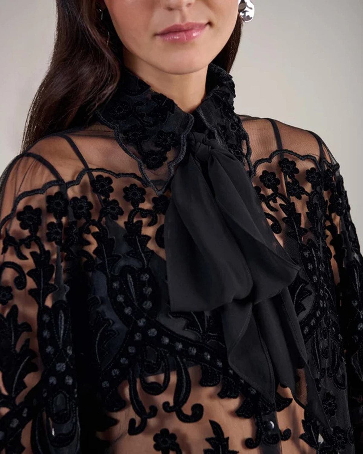 Anne Fontaine Arabesque Semi-Sheer Embroidered Lace Shirt (Women ...