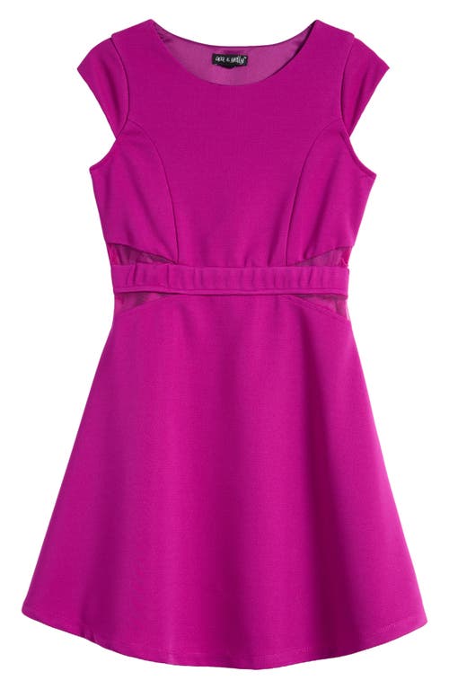 Ava & Yelly Kids' Mesh Insert Skater Dress in Orchid Purple 