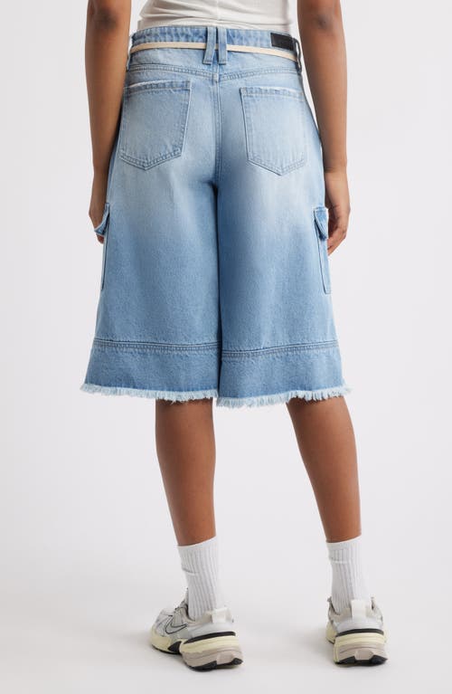 Ptcl Cascade Drawstring Cargo Denim Bermuda Shorts In Light Indigo