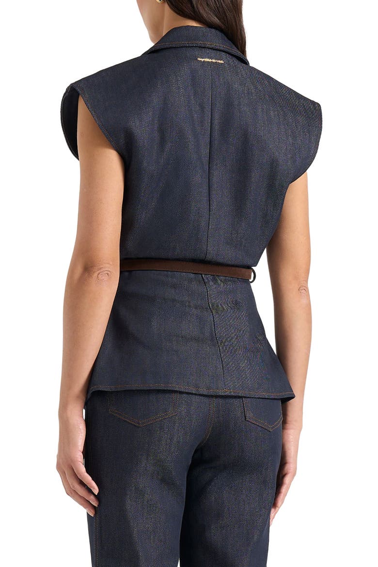 Linda Denim Wide Shoulder Cinched Waistcoat, Alternate, color, Indigo