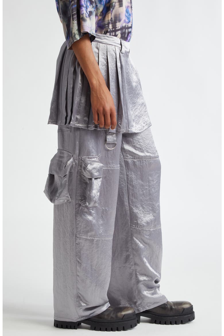 Clover Skirt Overlay Satin Cargo Pants, Alternate, color, GREY