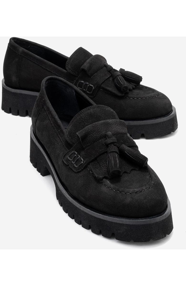 Forever & Always Shoes Poen Leather Tassel Loafer, Alternate, color, Black Suede Leather