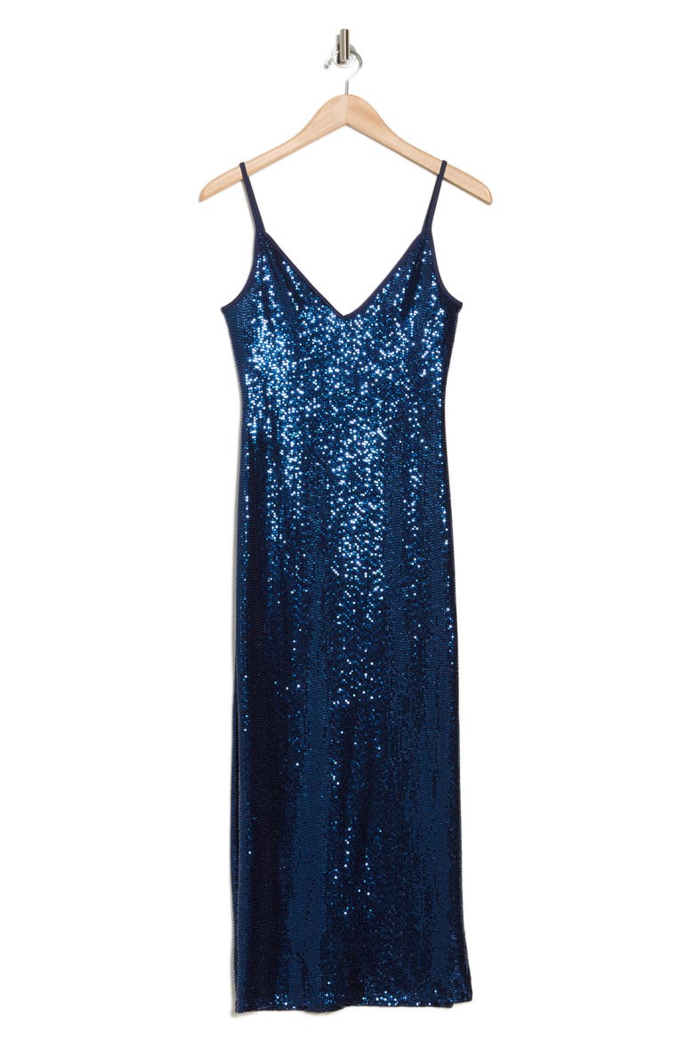Disco Sequin Midi Dress, Alternate, color, NAVY