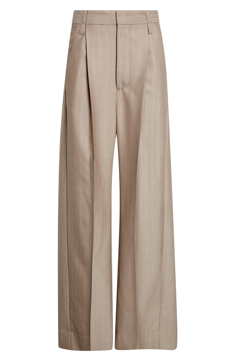 Victoria Beckham Pleated Virgin Wool Herringbone Straight Leg Pants, Main, color, Limestone