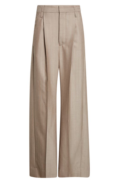 Victoria Beckham Pleated Virgin Wool Herringbone Straight Leg Pants In Brown