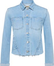 L
AGENCE Janelle Slim Fit Raw Hem Denim Trucker Jacket