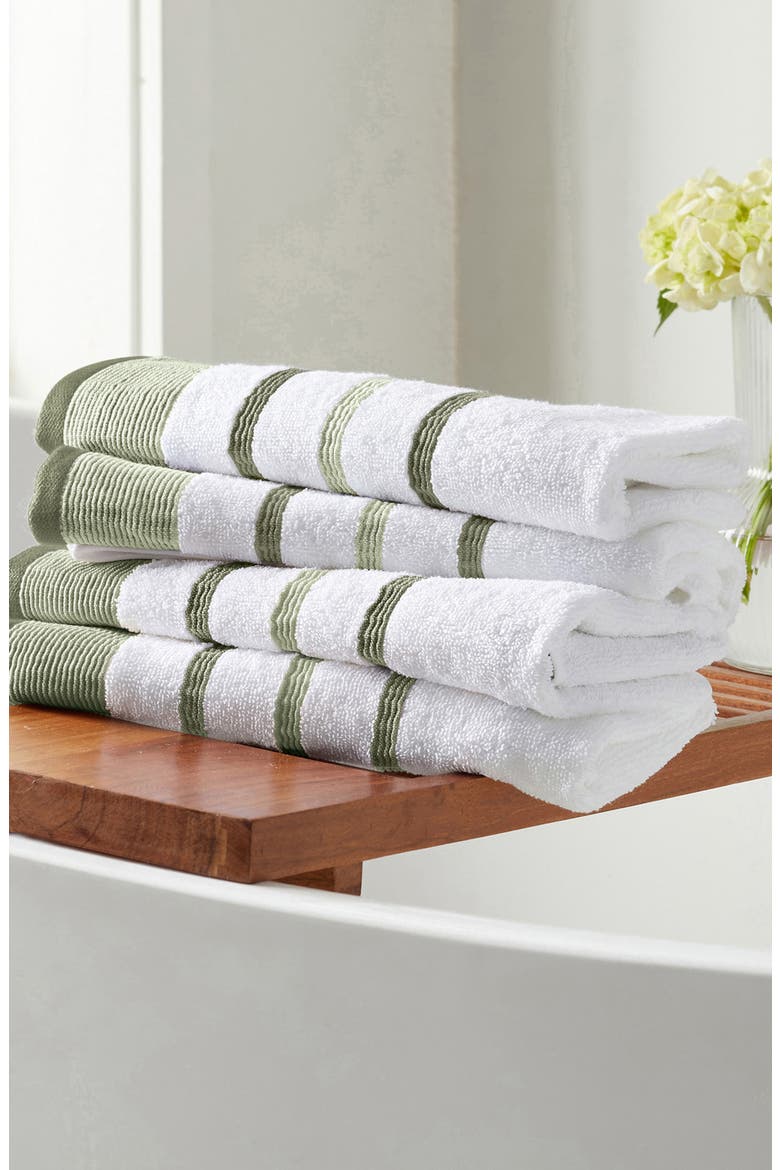 Luxurious Cotton 4-Pack Decorative Hand Towels, Alternate, color, DESERT SAGE GREEN / MOSS GREEN