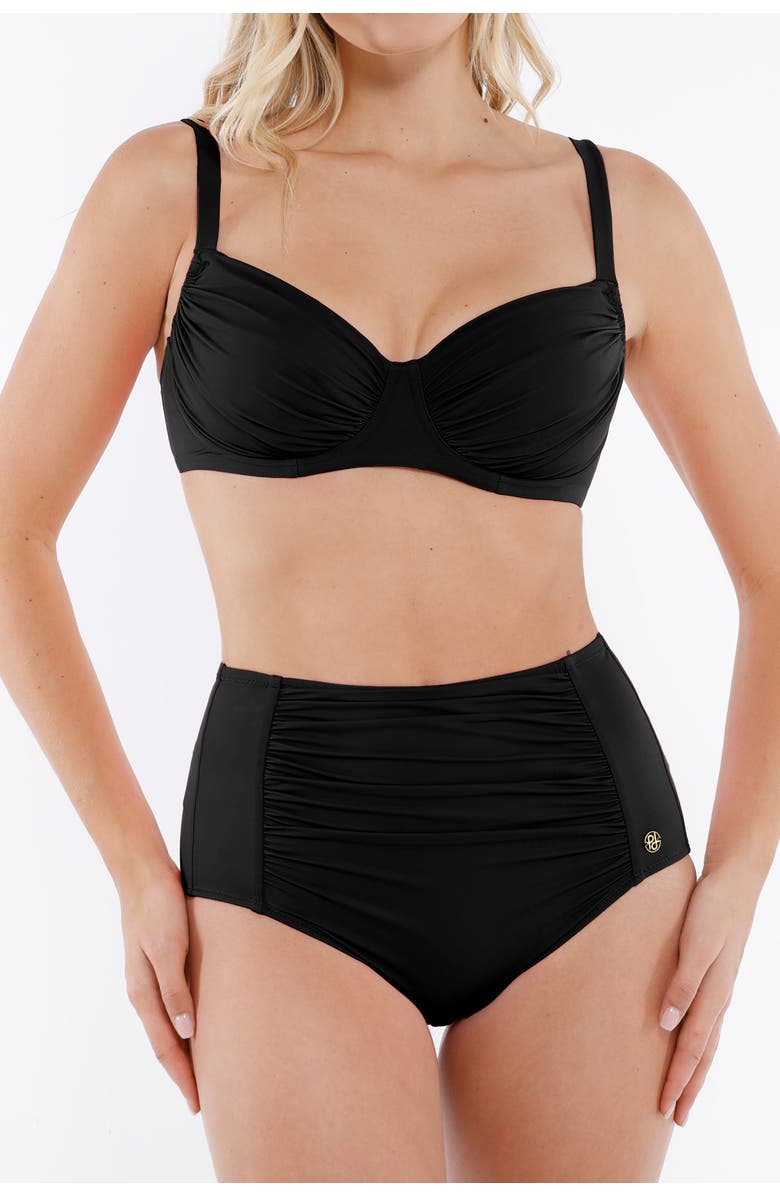 Popilush Tropical Print Underwire Shaping High Waist Swimwear Set, Main, color, Jet Black