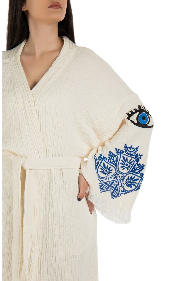 Iris - Mandala Evil Eye Handmade Cotton Robe Cover-Up, Alternate, color, Off-White