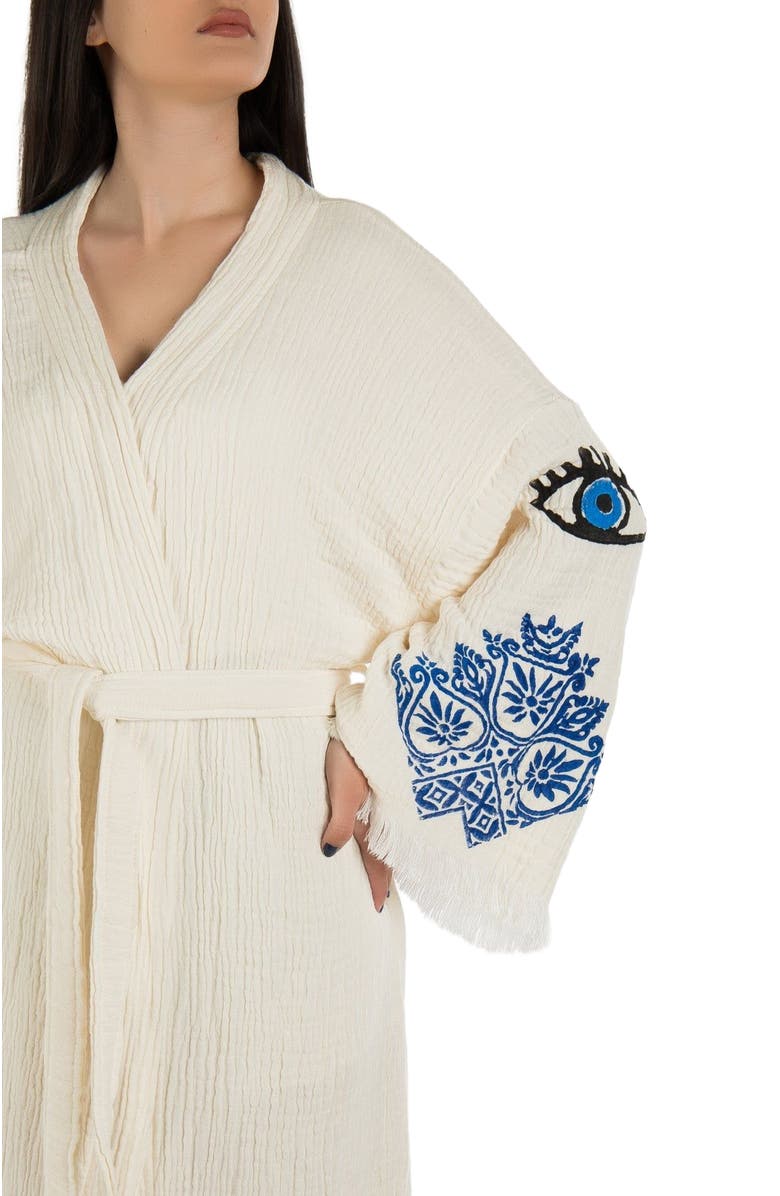 Forever & Always Shoes Iris - Mandala Evil Eye Handmade Cotton Robe Cover-Up, Alternate, color, Off-White