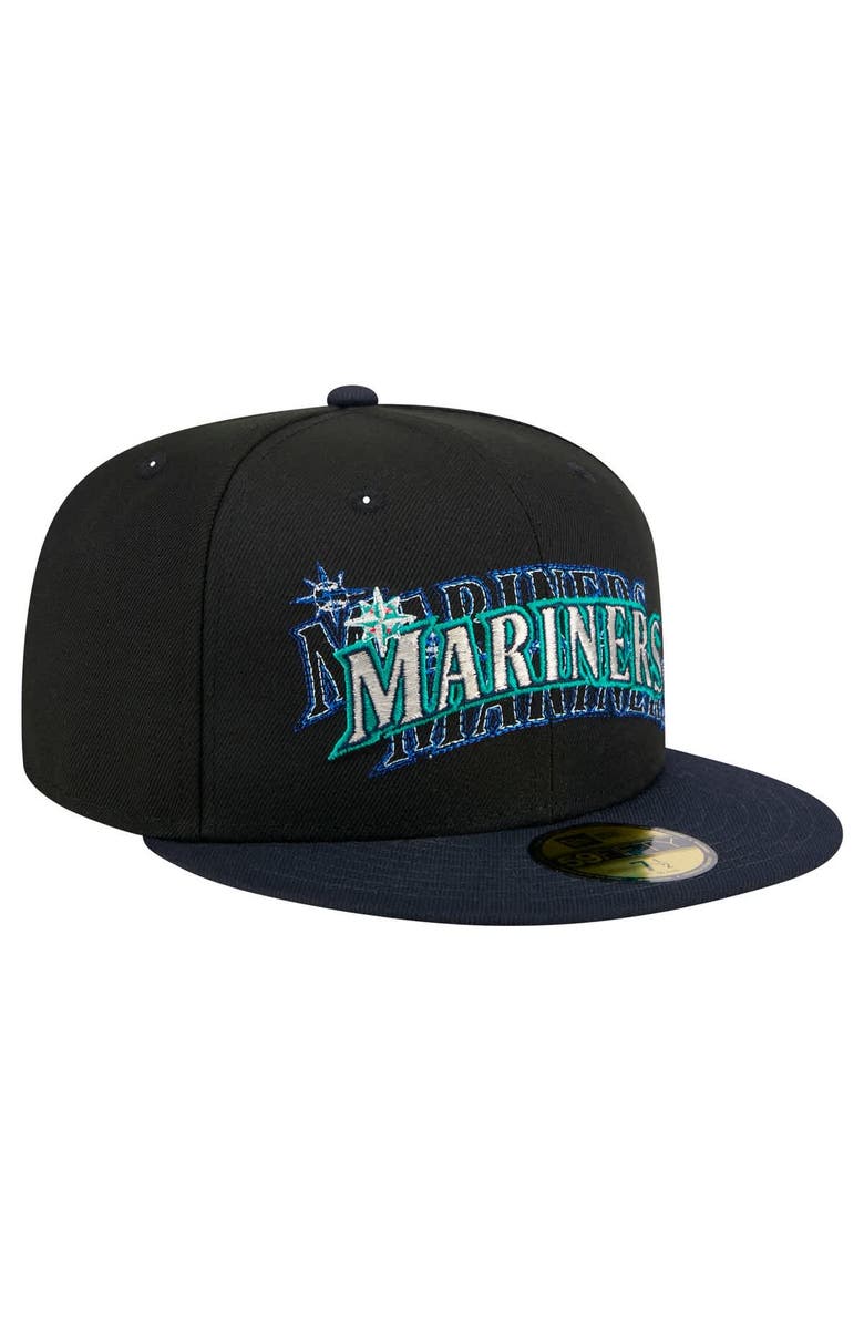 New Era Men's New Era Black Seattle Mariners Shadow Stitch 59FIFTY Fitted Hat, Alternate, color, 