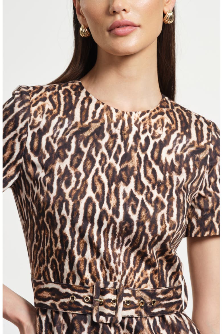 Tie Dye Pleated Belted Drop Waist Stretch Cotton Minidress, Alternate, color, LEOPARD