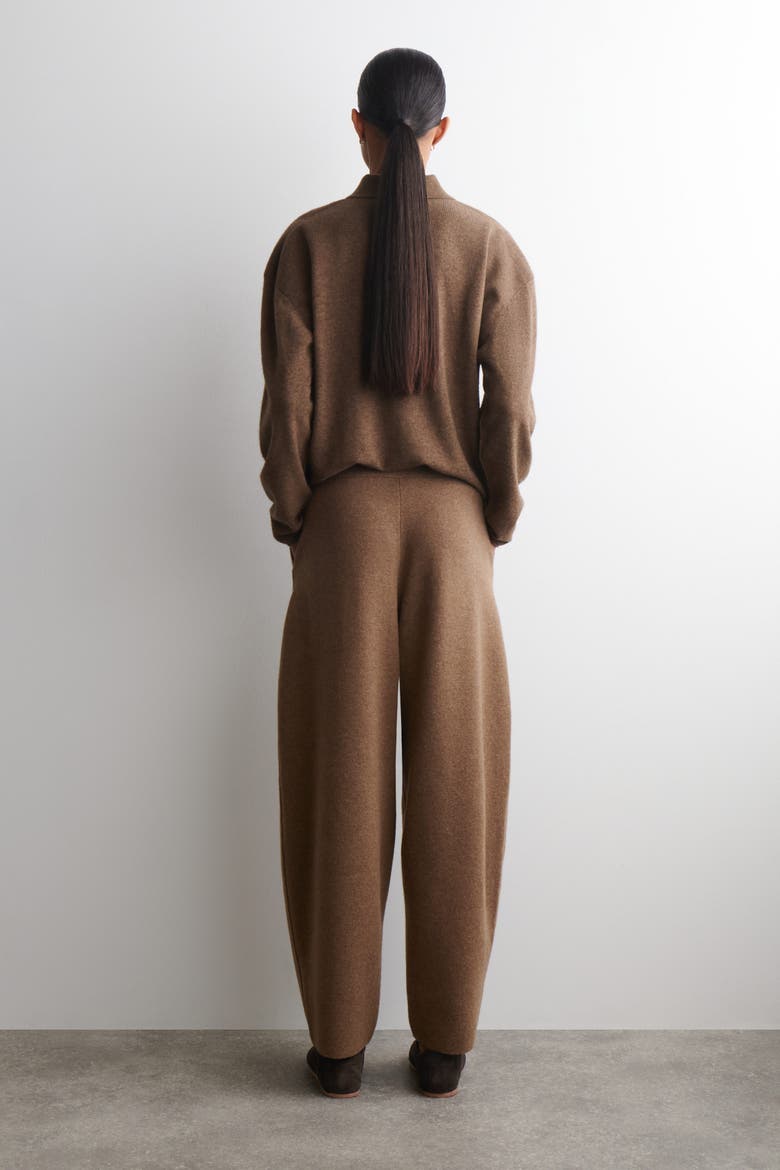 Merino Wool Barrel-Leg Pants, Alternate, color, BROWN MÉLANGE