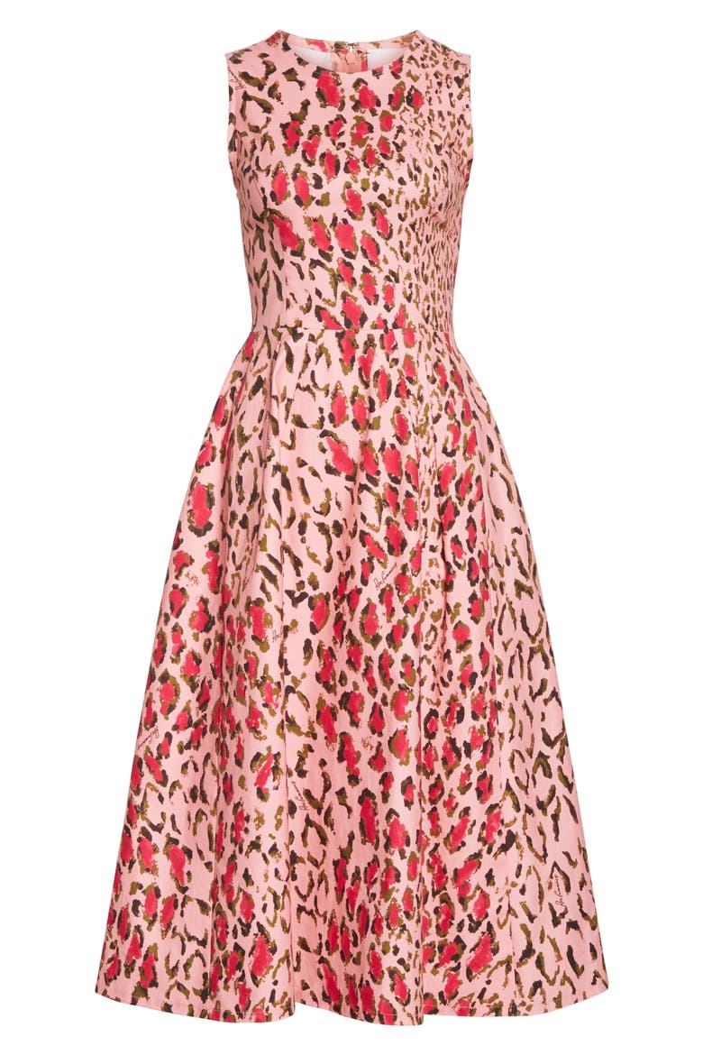 Leopard A-Line Midi Dress, Alternate, color, SHELL PINK MULTI
