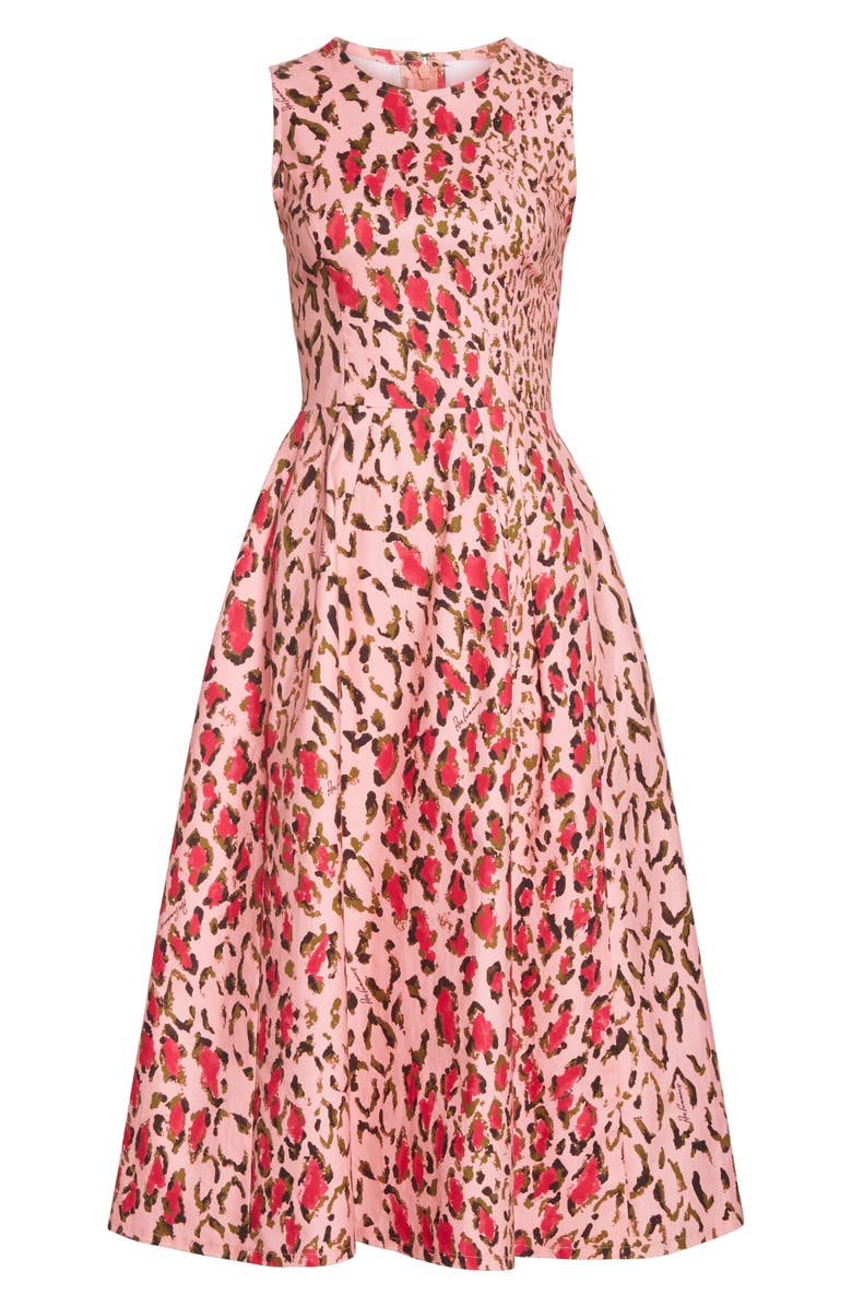 Carolina Herrera Leopard A-Line Midi Dress, Alternate, color, 