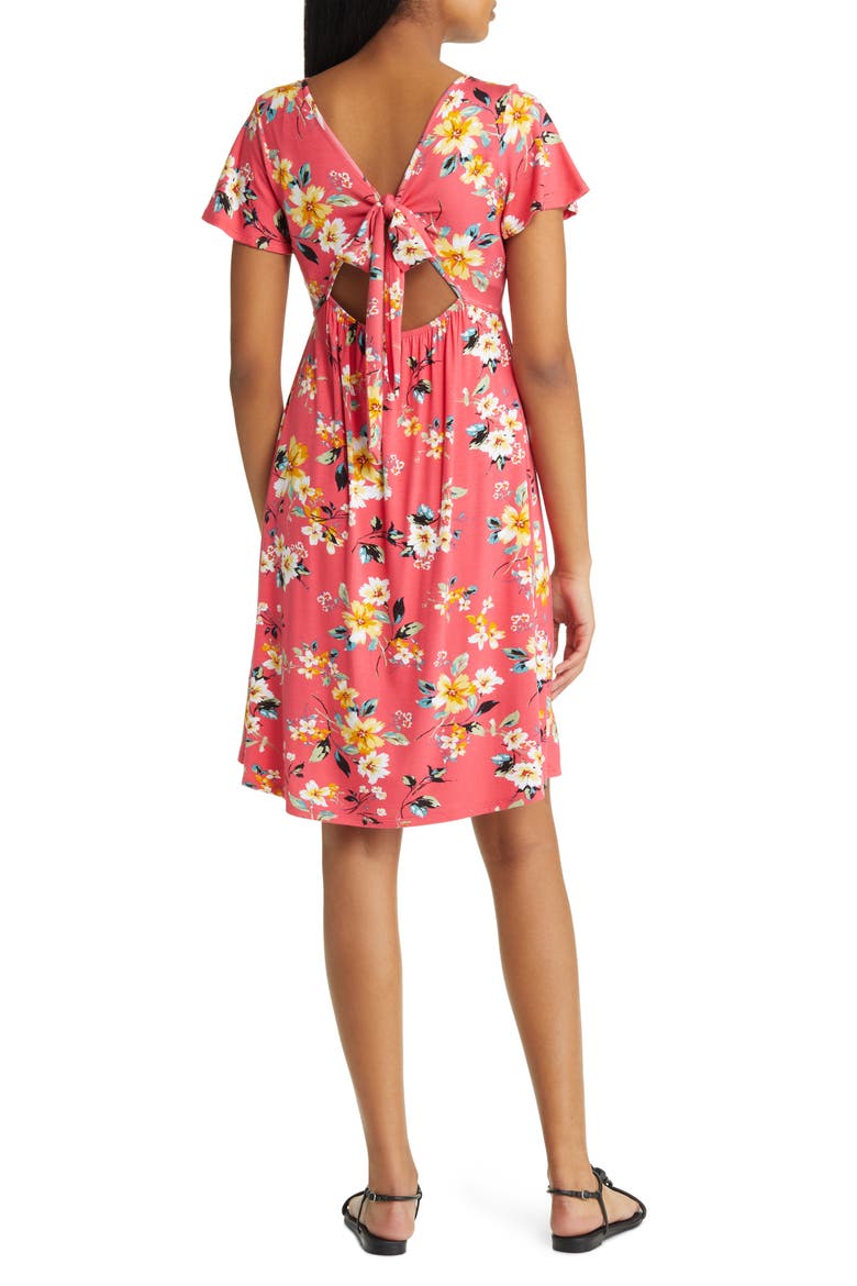 Floral Tie Back Surplice V-Neck Knit Minidress, Alternate, color, CORAL